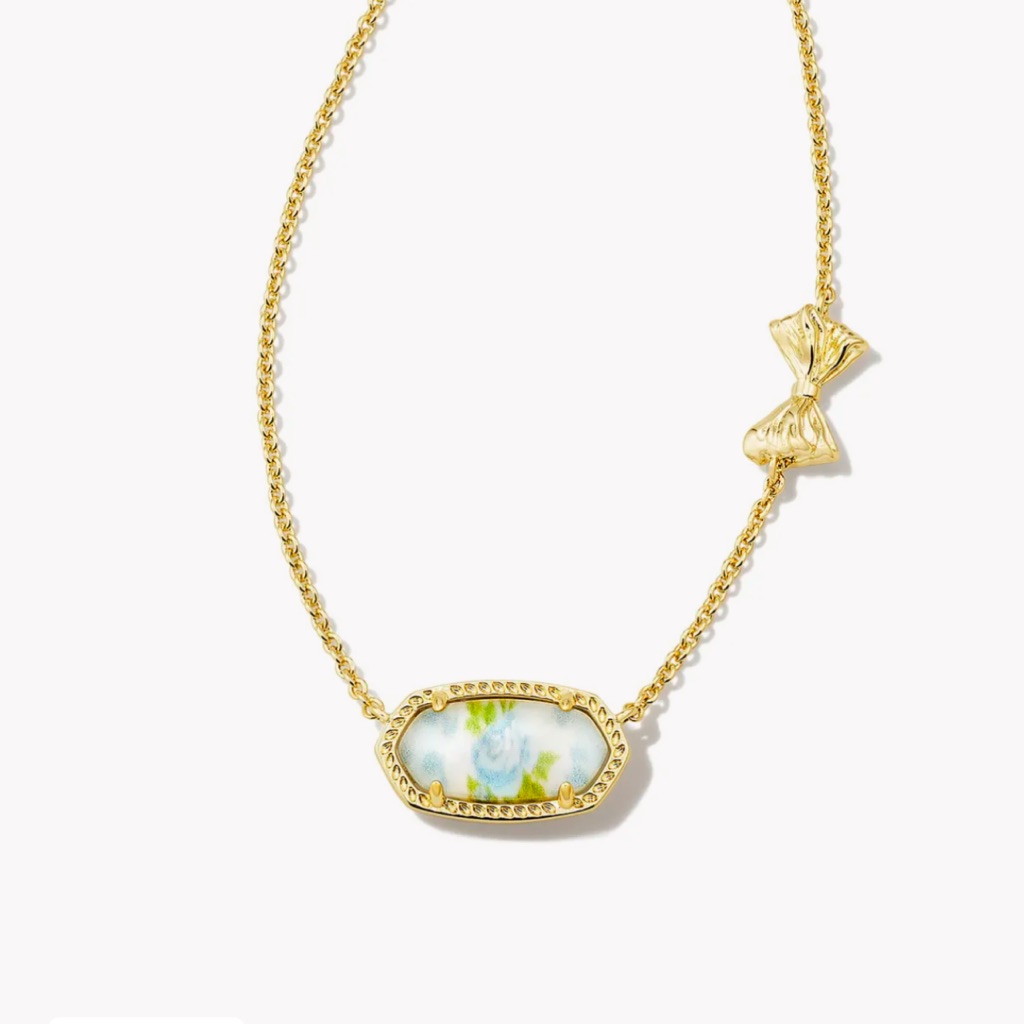 New Loveshackfancy Kendra Scott Elisa Blue Bloom Floral Bow Necklace